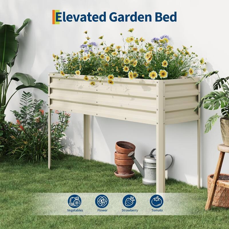 50x17x32 Inch Elevated Galvanized Raised Garden Bed with Legs Large Planter Box Sturdy Outdoor Metal Garden Bed Black