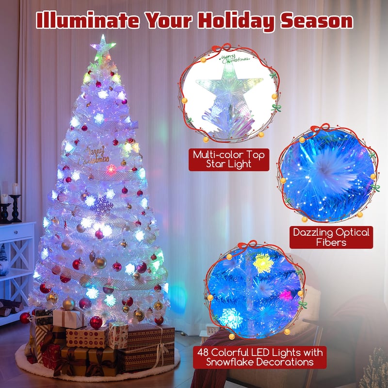 Gymax 5/6/7 FT Pre-Lit Fiber Optic Christmas Tree White Artificial