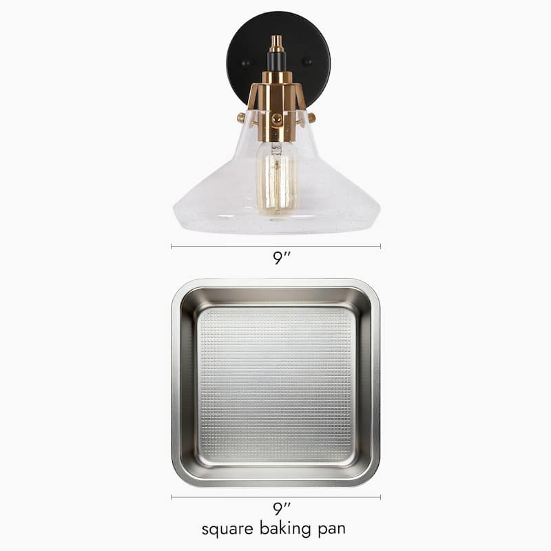 Branley Farmhouse Cottage 1-Light Dome Glass Bathroom Sconce Black Gold - 9"D x 9"H