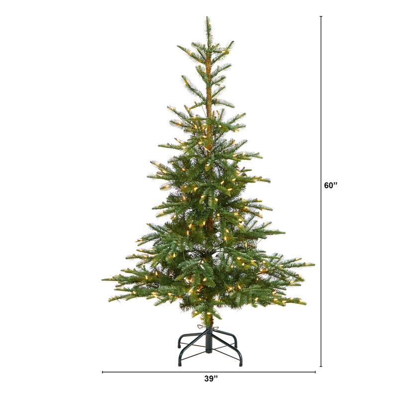 5’ Pre-Lit Layered Washington Spruce Artificial Christmas Tree, Clear LED Lights - 5 Foot