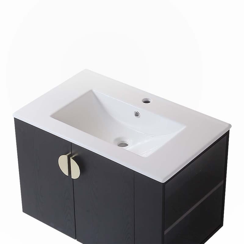 30" Bathroom Vanity with Sink,Solid Wood,Black