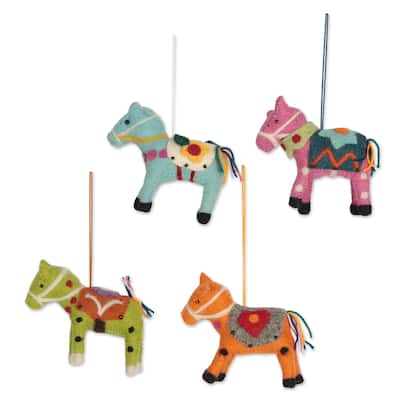 Novica Handmade Spring Ponies Wool Felt Ornaments (Set Of 4)