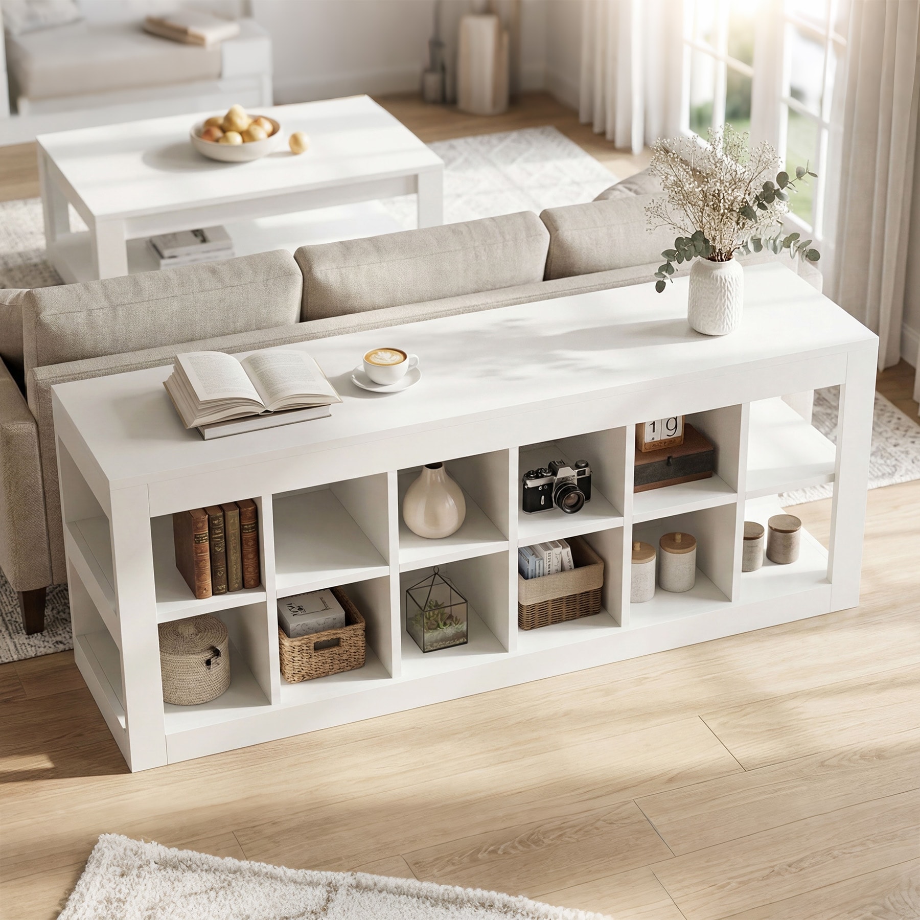 2-Tier Organizer Bookcase, Open Shelf Simple Compartments - Bed