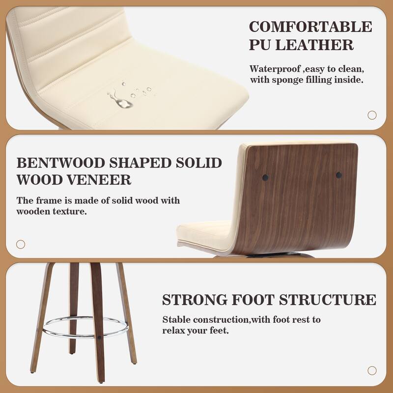 Faux Leather & Wood Swivel Bar Stools/ Counter Stool Set of 2
