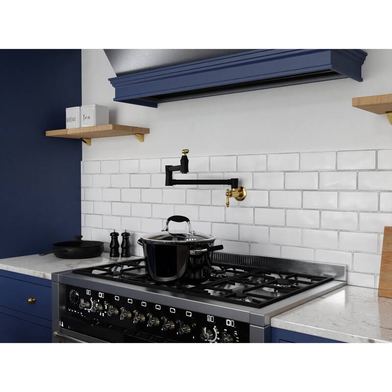 Marca 360-Degree 24" Wall Mounted Pot Filler with Dual Swivel in Matte Black and Brushed Gold