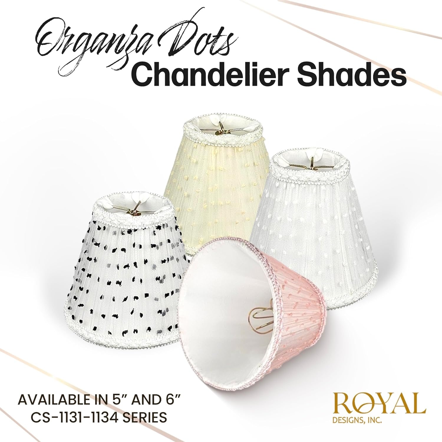 RDI Chandelier Lamp Shade Organza Dots with Designer Trim Top and Bottom Eggshell Dots Set of 6 3 x 6 x 5 inches Set of 6