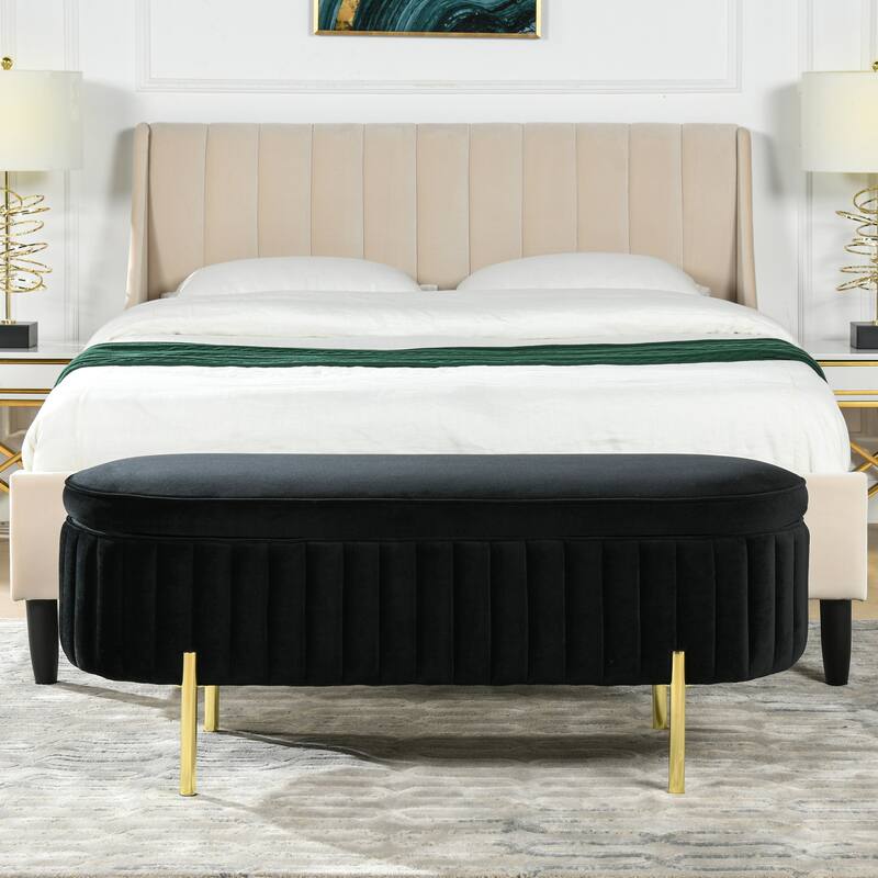 Chloe Modern Glam Performance Velvet Oval Tufted Storage Bench