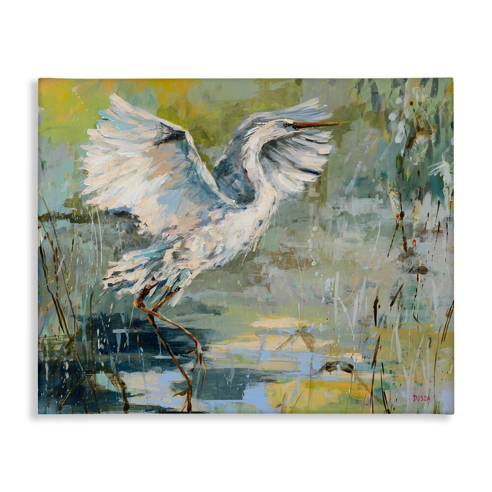 Stupell Radiant Crane at Pond Canvas Wall Art Design By Dusza