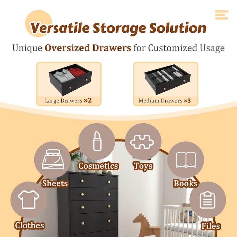 VEIKOUS 31.5''W 5-Drawer Chest of Dresser Storage Clothes Organizer for Bedroom
