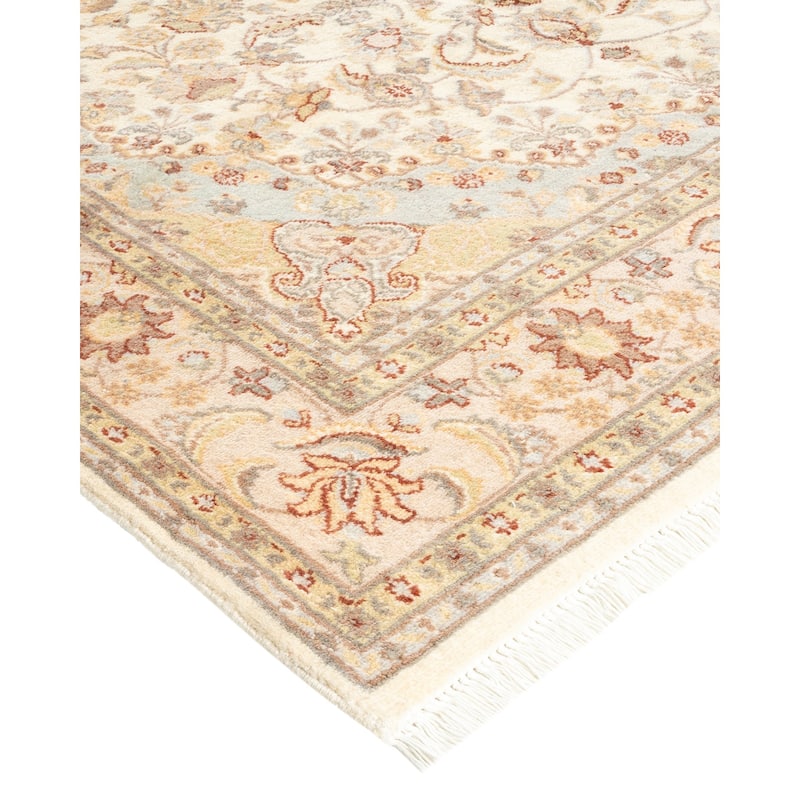 Overton Hand Knotted Wool Traditional Oriental Ivory Area Rug - 5' x 8'