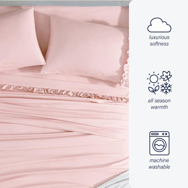 Home Essential Luxurious Silky Ruffle Hem Microfiber Bedding Sheet Set