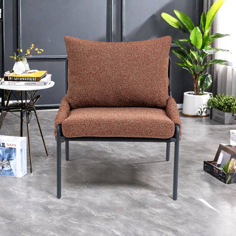 Fabric Accent Lounge Chair with Braided Upholstery, Metal Frame and Ergonomic Cushioned Support - Red+Brown