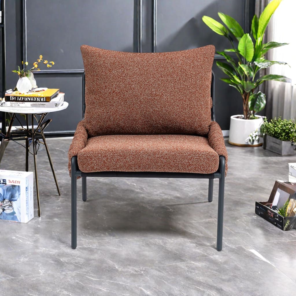 Fabric Accent Lounge Chair with Braided Upholstery, Metal Frame and Ergonomic Cushioned Support