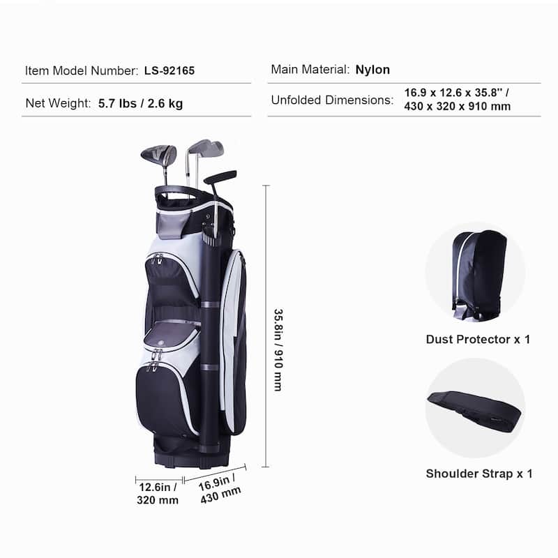 Golf Cart Bag with 14 Way Organizer Divider Top, Durable Golf Bags with Handles & Dust Cover & Detachable Straps for Men & Women