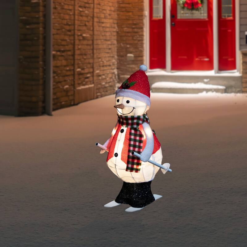 LED Lighted Animated Skiing Snowman Outdoor Christmas Figure - 24" - White