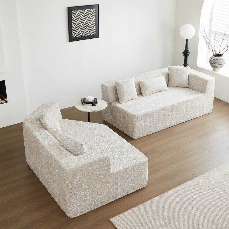 127.5'' Beige Foam Modern Minimalist Sofa with Deep Seat, No Assembly Needed