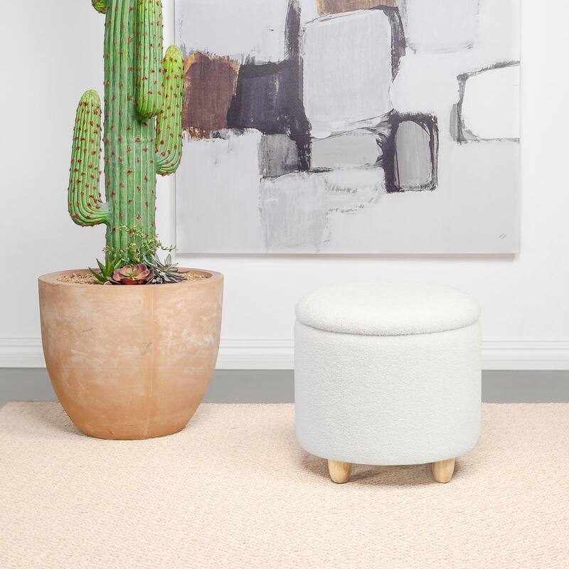 Corvair Upholstered Round Storage Ottoman - White