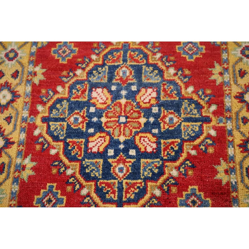 Geometric Red Kazak Oriental Accent Rug Hand-Knotted Wool Carpet - 2'0" x 3'0"