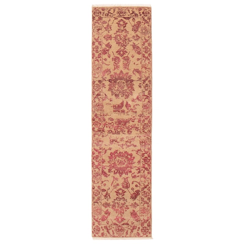 ECARPETGALLERY Hand-knotted Heritage Tan Silk, Wool Rug - 2'7 x 9'9 - Tan - 2'7 x 9'9