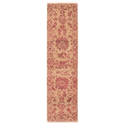 ECARPETGALLERY Hand-knotted Heritage Tan Silk, Wool Rug - 2'7 x 9'9