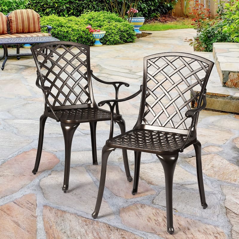 Costway Outdoor Cast Aluminum Arm Dining Chairs Set of 2 Patio Bistro