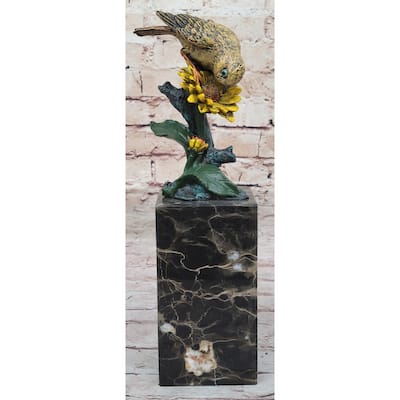 Hot Cast Bronze Sparrow Finch Yellow Bird On Marble Base - Original Art By Milo