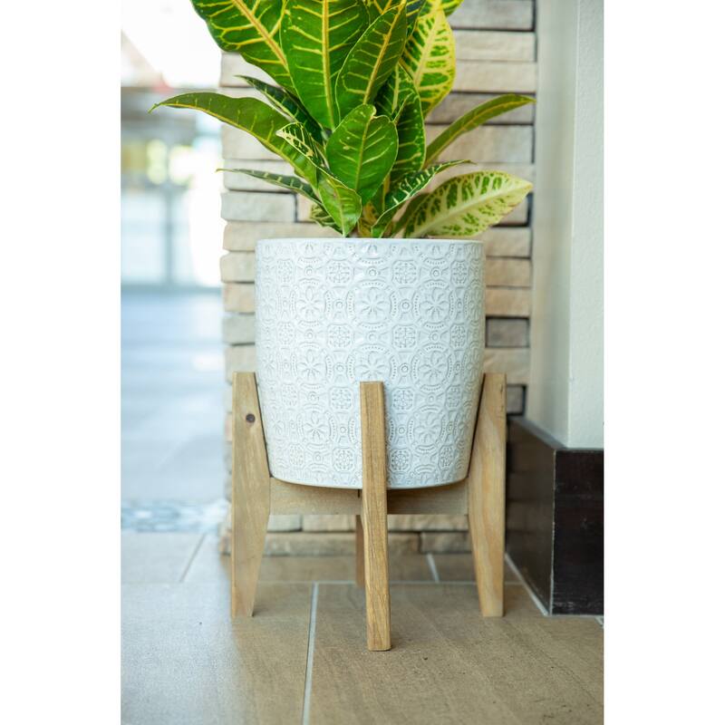 Mid-Century 10" & 6.6" Cathedral Ceramic planter on Stand ， SET OF 2
