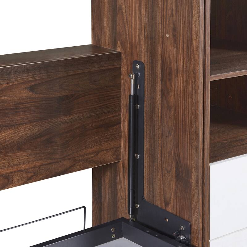 Solid Wood Murphy Bed Frame, Storage Wall Bed with Shelves and Drawers, Hydraulic Fold Murphy Bed Cabinet, No Box Spring Needed