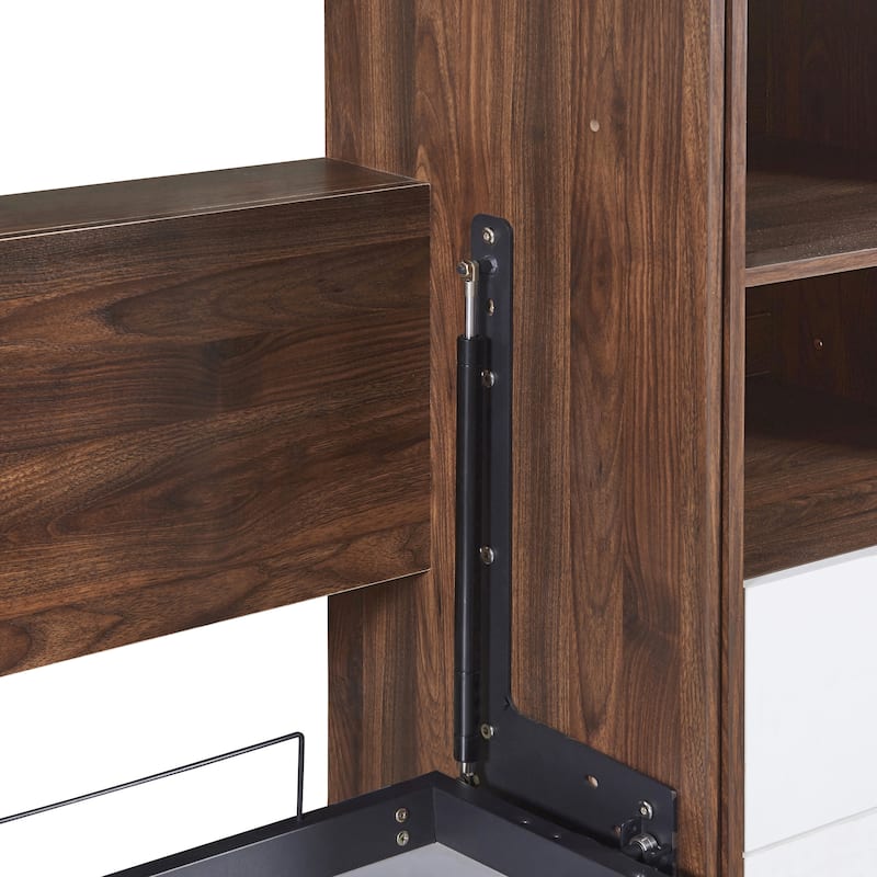 Space-Saving White Full Size Murphy Wall Bed with Multi-Layer Storage Cabinet