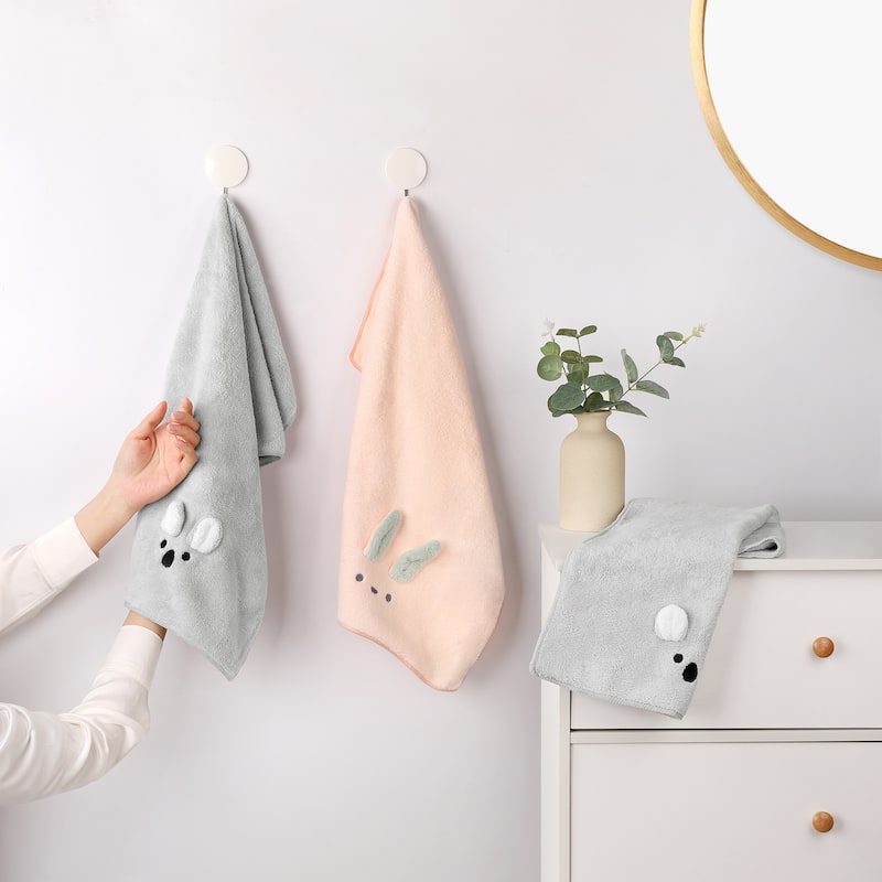 Coral Hand Towels Soft and Absorbent Rabbit Pattern Towel Set for Bathroom - Pink - 6 Pack