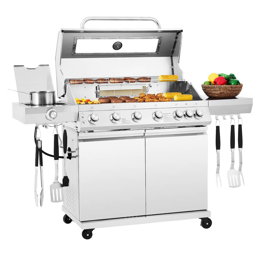 Royal Gourmet, 6-Burner Gas Grill with Side & Infrared Rear Burners - N/A