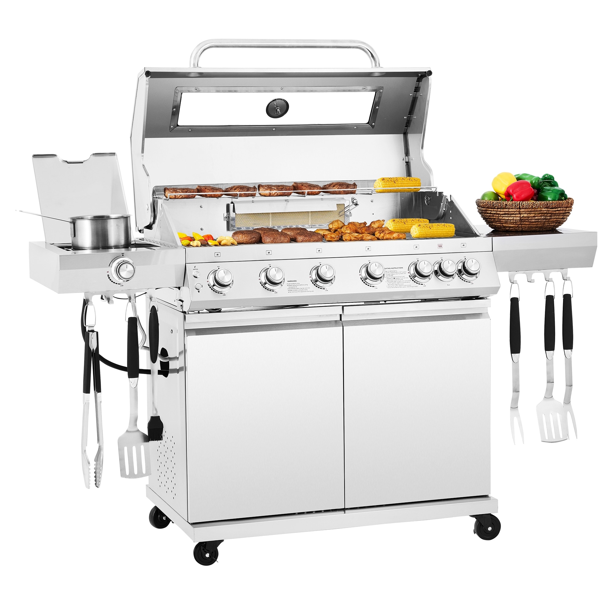 Royal Gourmet GEA6001S Deluxe Stainless Steel 6-Burner Gas Grill with Side & Infrared Rear Burners