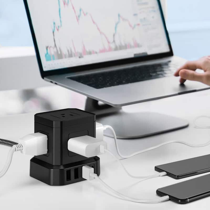 Cube surge protector power strip with usb ports 10ft extension cord