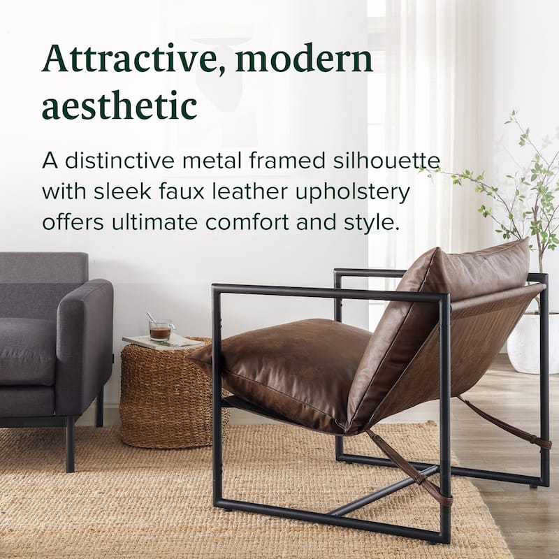 Priage by ZINUS Faux Leather Sling Accent Chair