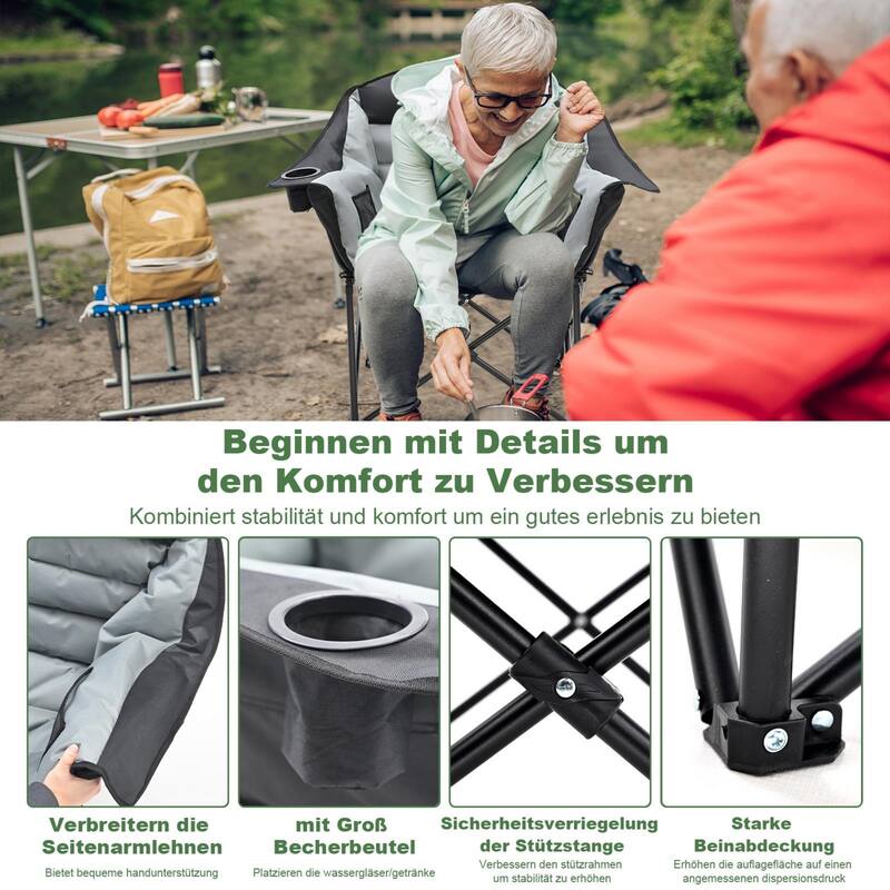 DoCred Oversized Camping Chair, Fully Padded Folding Moon Chair