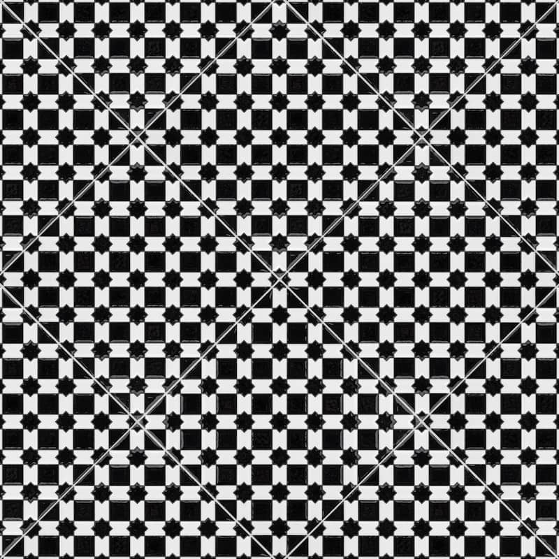 Merola Tile Sevillano Giralda Checkerboard Glossy Black and White 7-7/8" x 7-7/8" Ceramic Wall Tile - Case (25 Tiles)
