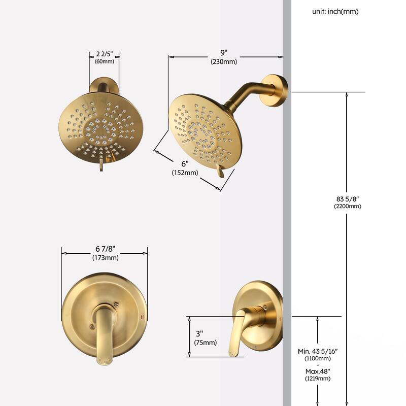 WOWOW Single Handle 5-Spray Round Shower Faucet with Valve