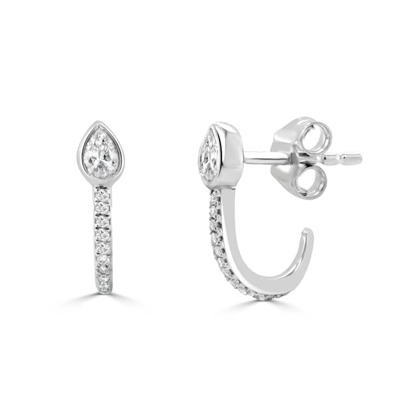 Joelle Collection 14K Yellow Gold Pear Shape And Round Diamond Hook Earrings - White