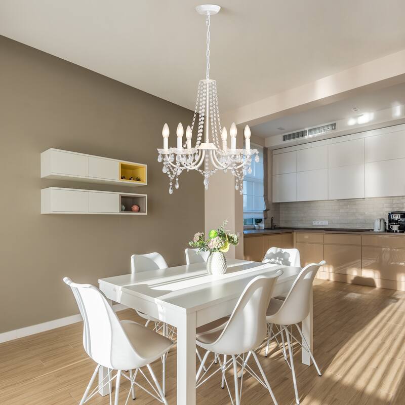 6-Light Classic Candlestick Hanging Crystal Linear Chandelier Lighting Fixture for Dining Room Kitchen Island