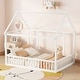 preview thumbnail 2 of 25, Full Size Floor Kids Bed with House Roof Frame and Guardrails, White