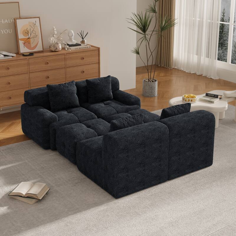 135" U-Shaped Modular Sectional Sofa Bed, Oversized 4-Seater Convertible Tufted Couch, Floor Corner Couch Set with 2 Ottomans