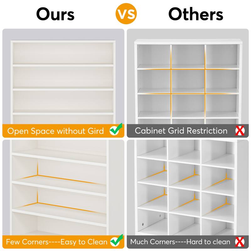 Wood Shoe Cabinet, Freestanding Shoe Storage Cabinet, Open Storage Shoe Organizer Entryway Shoe Rack Cabinet