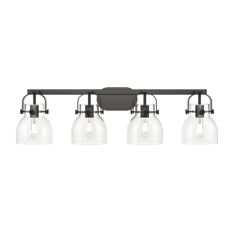 Innovations Lighting Pilaster II Bell - 4 Light 6" Wall-Mounted Bath Vanity Light - Clear/Matte Black