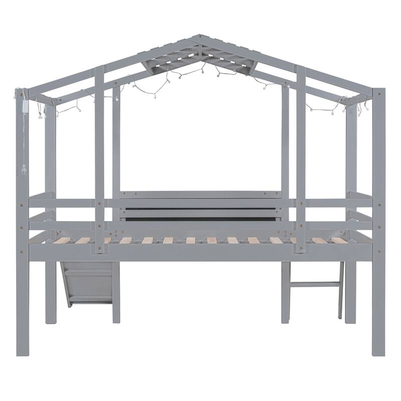 Twin Size Loft Bed with Ladder and Slide