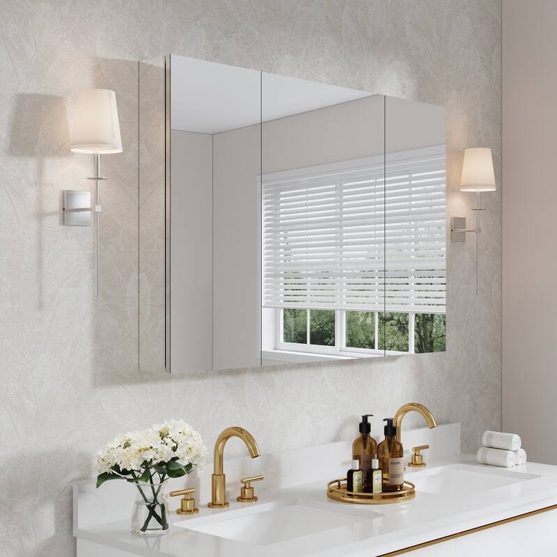 44"W X 30'H Bathroom Recessed or Surface Wall Mount Medicine Cabinet With Adjustable Glass Shelves
