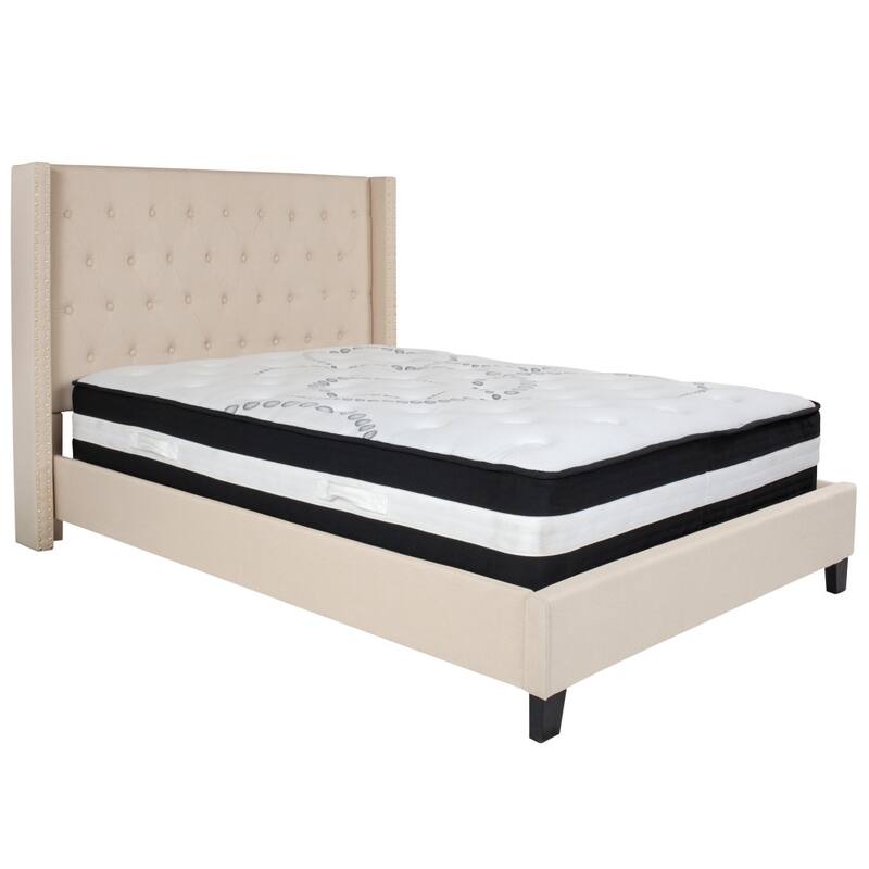 Tufted Upholstered Platform Bed with Pocket Spring Mattress