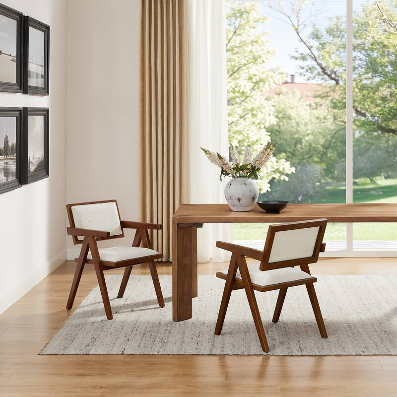 Art Leon Set of 2 Wood and Upholstered Accent Dining Chair with Wooden Armrest