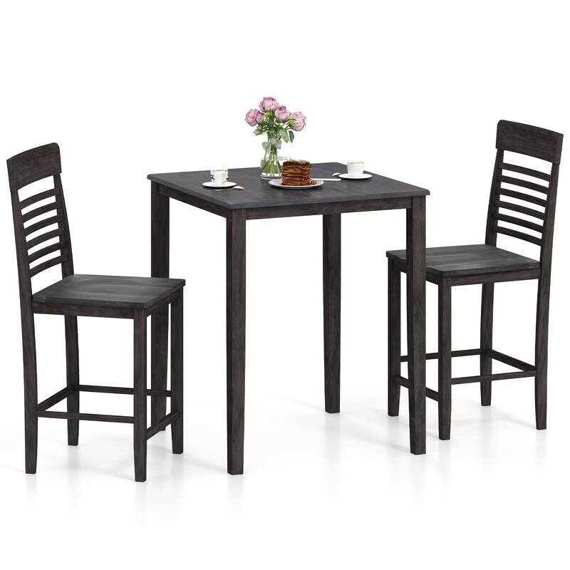 Gymax 3 PCS Counter-Height Dining Table Set for 2 Square Kitchen Table - Grey