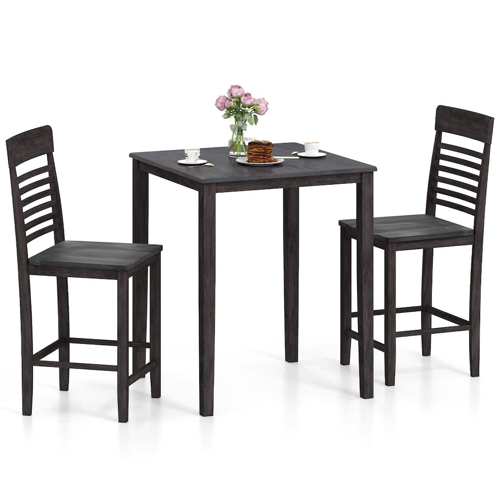 Gymax 3 PCS Counter-Height Dining Table Set for 2 Square Kitchen Table