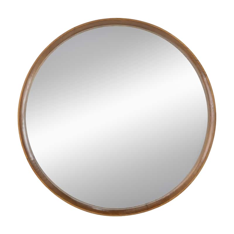 Round Pine Wood Mirror